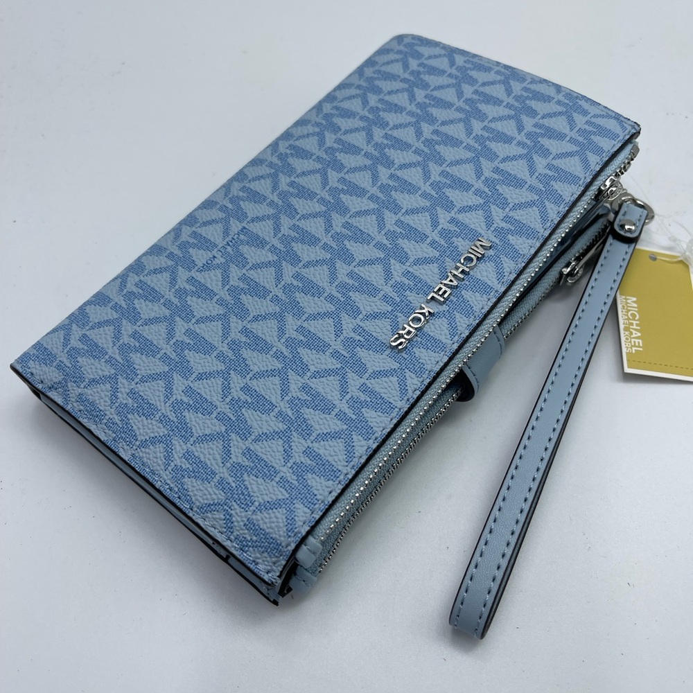 MICHAEL KORS JST Lg Double Zip Signature Logo Wristlet Wallet 
Pale Ocean 
NWT - Picture 16 of 16